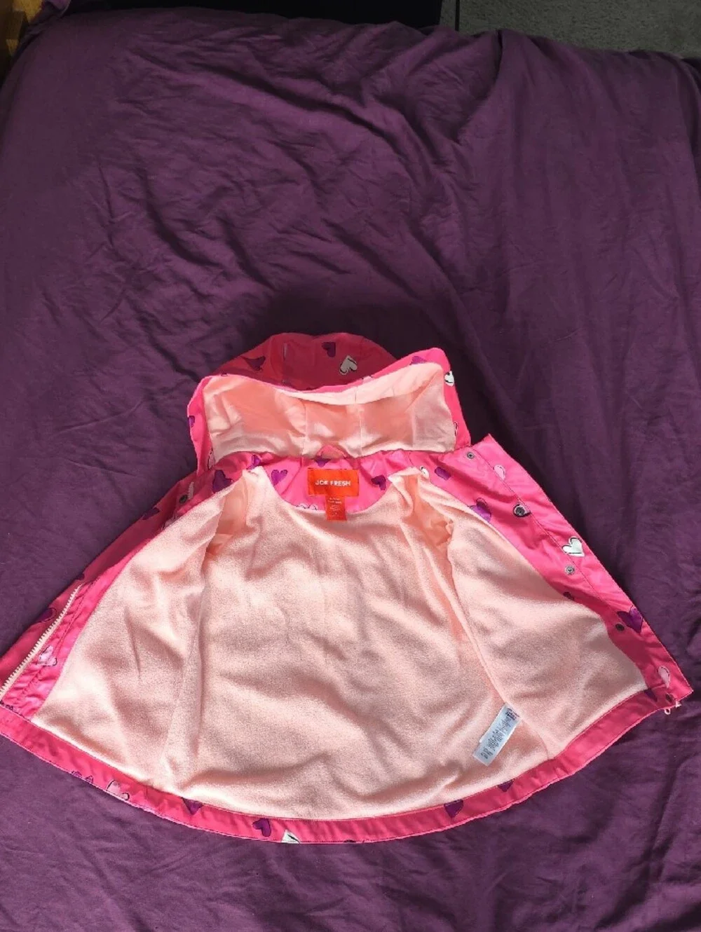 Joe Fresh Bright Pink Heart-Print Hooded Raincoat